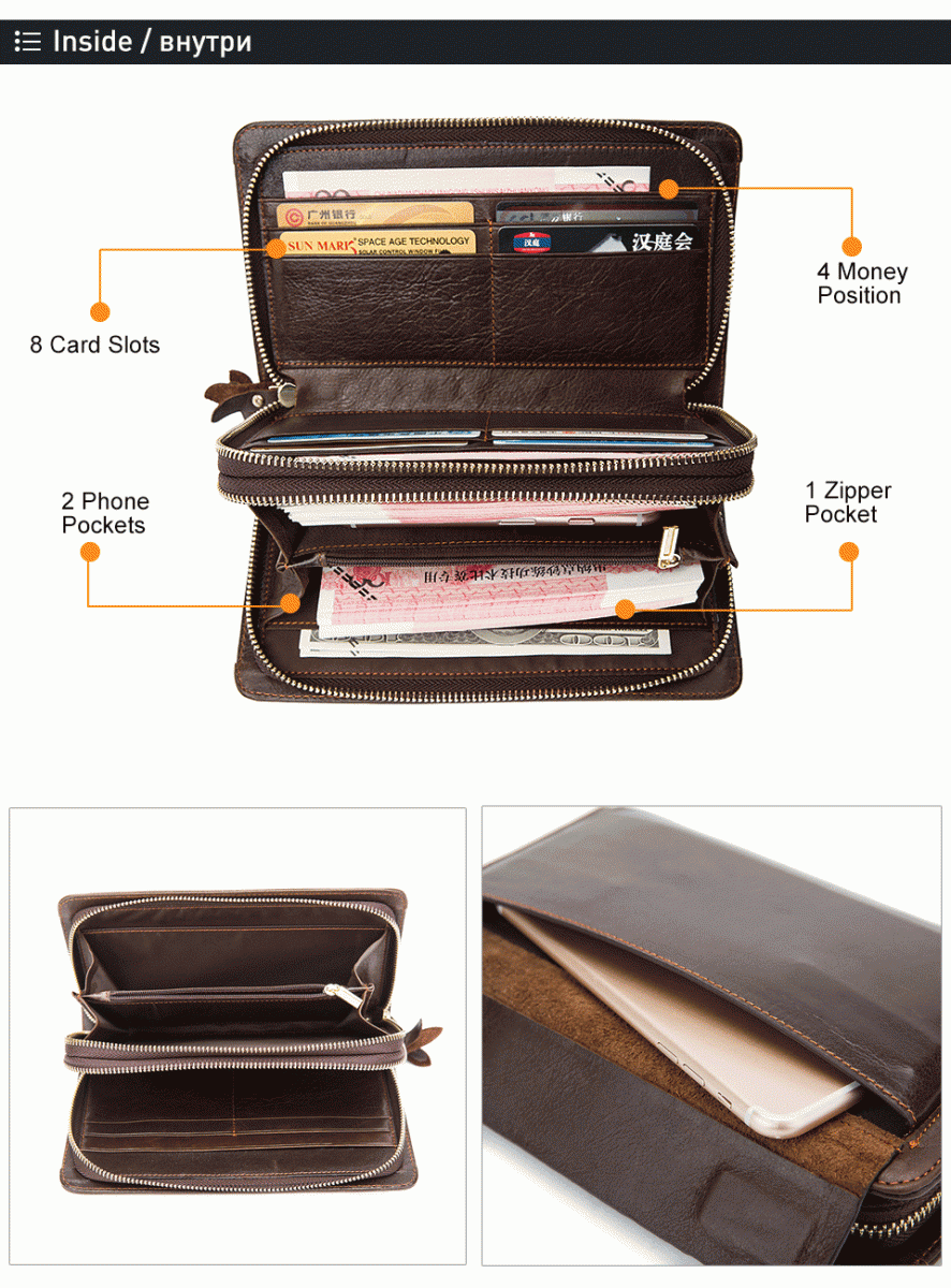 Dompet Clutch Pria Double Zipper Bahan Kulit Sapi Black 